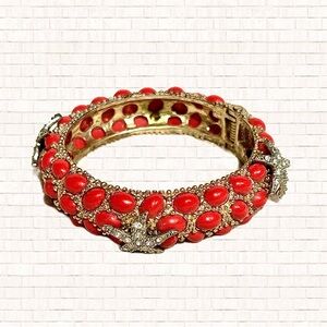 Vintage KJL Kenneth Jay Lane coral cabochons & starfish bangle bracelet EUC OBO